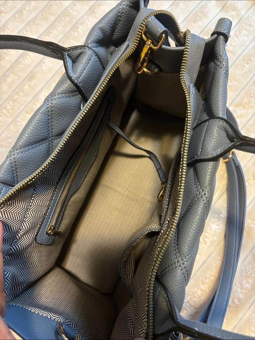Quilted Top-Handle Tote Bag in Slate Blue